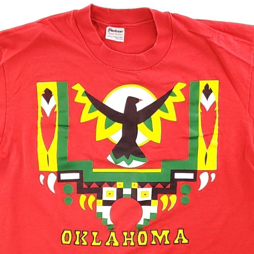 Oklahoma Native American Bird T-Shirt Graphic Vintage Single Stitch USA Large